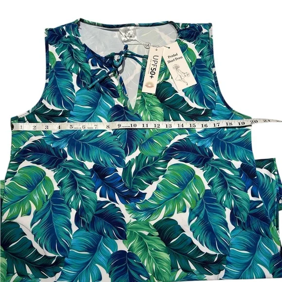 Green and Blue Tropical Print Sleeveless Dress - Picture 3 of 4